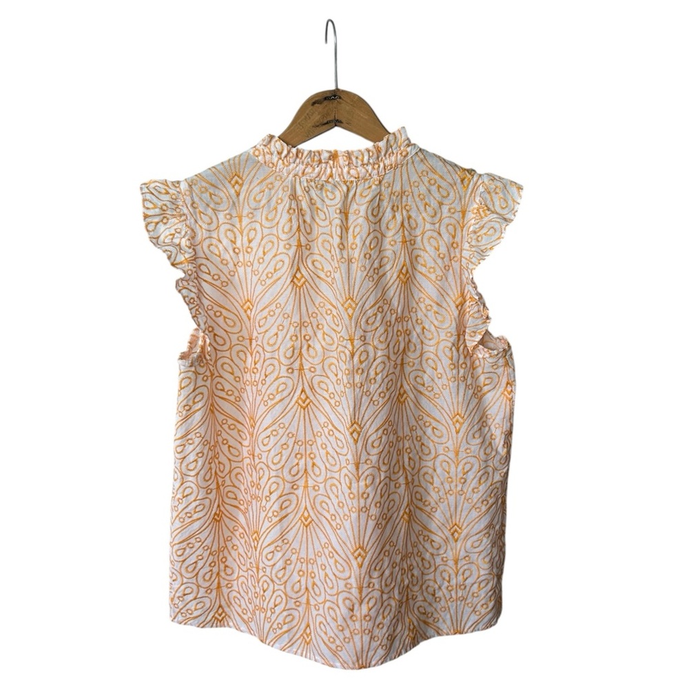Ann Taylor LOFT | Womens White/Orange Ruffle Collar/Cap Sleeve Embroidered Top M - Picture 4 of 16